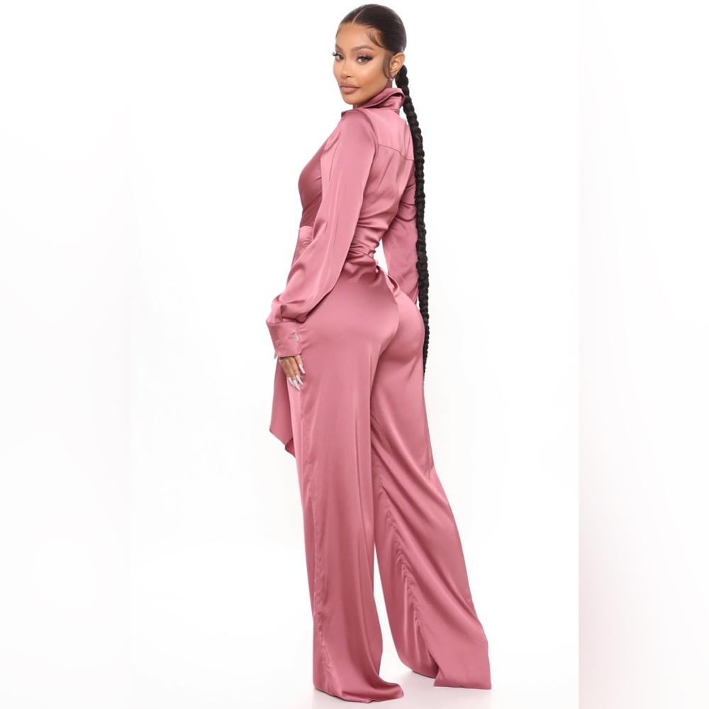 fabulosity stretch satin jumpsuit - mauve